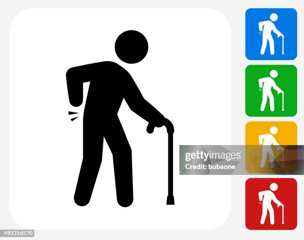 sprained älterer mann symbol flache grafik design - spazierstock stock-grafiken, -clipart, -cartoons und -symbole