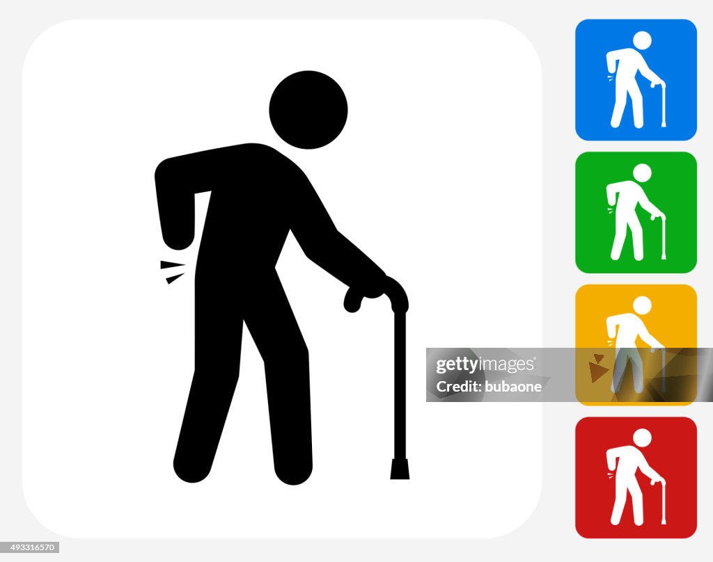 Sprained Elderly Man Icon Flat Graphic Design