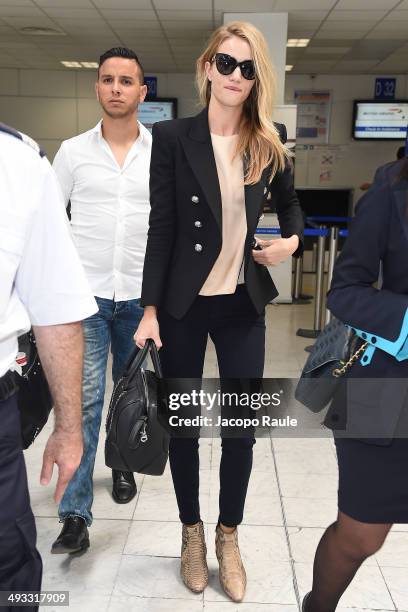 Rosie Huntington-Whiteley is seen arriving in Nice for the 67th Annual Cannes Film Festival on May 23, 2014 in Nice, France.