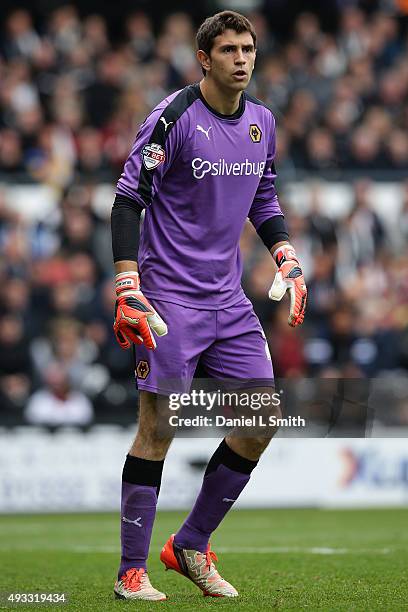 Emiliano Martinez of Wolverhampton Wanderers FC looks on during the Sky Bet Championship match between Derby County and Wolverhampton Wanderers at...