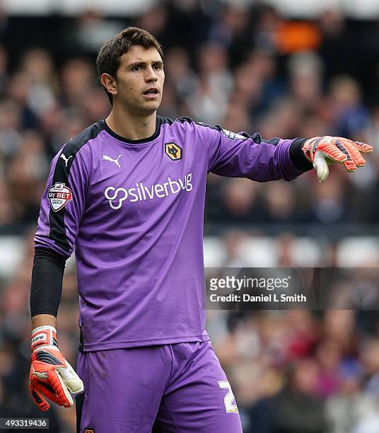 Emiliano Martinez of Wolverhampton Wanderers FC directs his defenders during the Sky Bet Championship match between Derby County and Wolverhampton...
