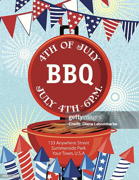 ilustraciones, imágenes clip art, dibujos animados e iconos de stock de 4 º de julio de barbacoa plantilla de la invitación - 4th of july cookout