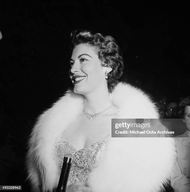 October 8, 1953: Actress Ava Gardner attends the premiere of "Mogambo" in Los Angeles, California.