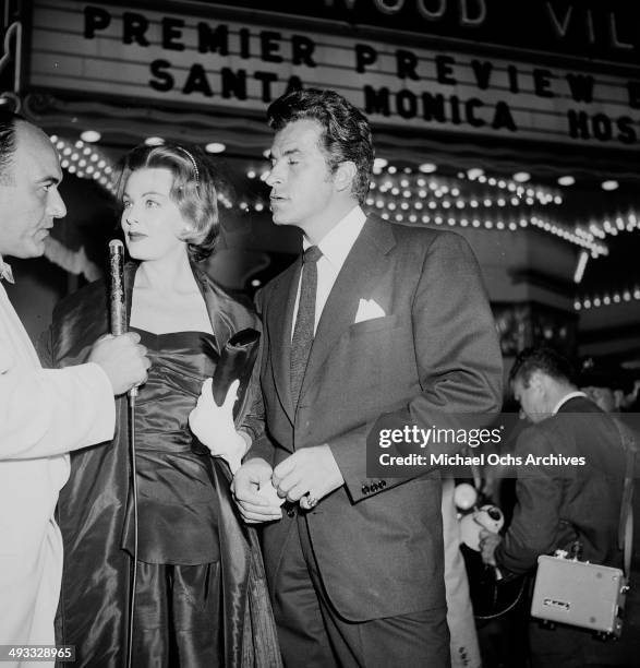 Actress Arlene Dahl and actor Fernando Lamas attends a premiere in Los Angeles, California.