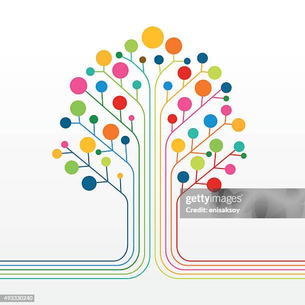 stockillustraties, clipart, cartoons en iconen met multicolor abstract tree - teamwork