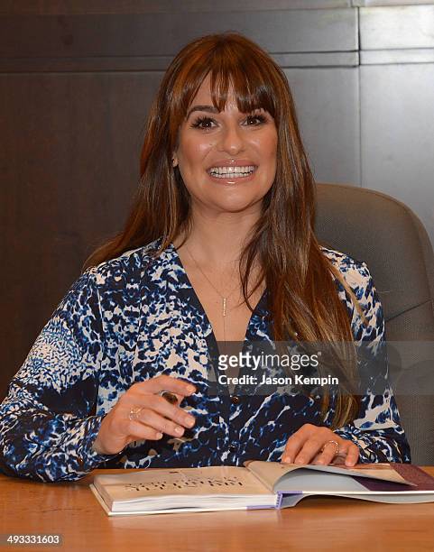 Actress Lea Michele signs copies of her new book "Brunette Ambition" at Barnes & Noble bookstore at The Grove on May 22, 2014 in Los Angeles,...