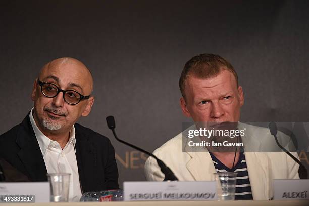 Producer Serguei Melkoumov and actor Aleksey Serebryakov attend the "Leviathan" press conference at the 67th Annual Cannes Film Festival on May 23,...