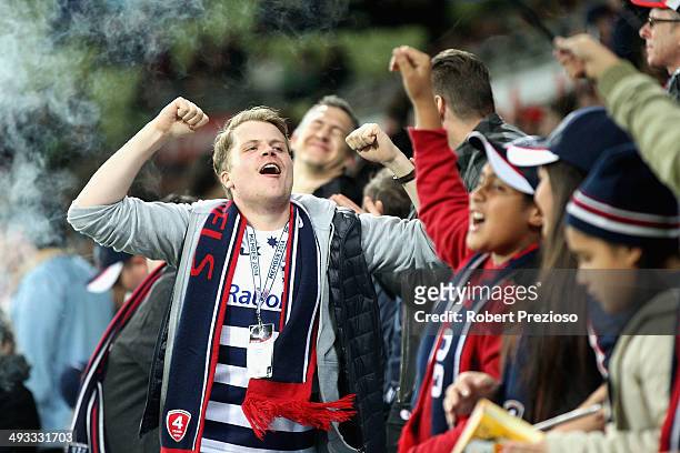 Fans show their support during the round 15 Super Rugby match between the Rebels and the Waratahs at AAMI Park on May 23, 2014 in Melbourne,...