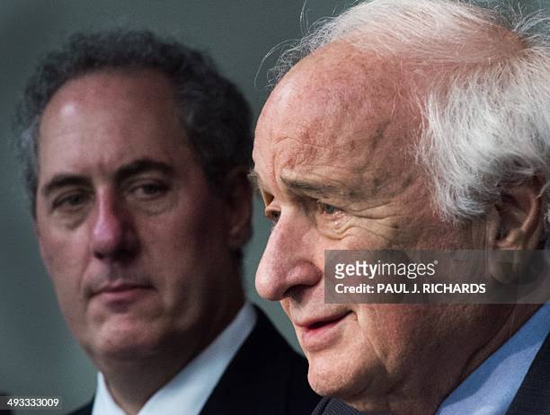 Trade Representative Ambassador Michael Froman looks on as House Ways and Means Committee Ranking Member Rep. Sandy Levin delivers remarks regarding...
