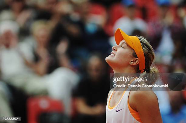 Eugenie Bouchard of Canada celebrates after winning her match against Karin Knapp of Italy during Day 7 of the Nuernberger Versicherungscup on May...