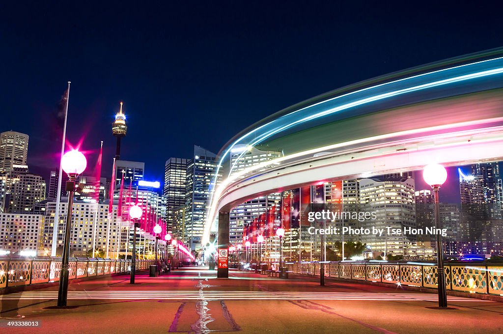 Active night scene of Sydney central from Pyrmont