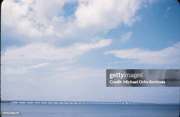 View of the Oddesund bridge connecting the Jutland to the mainland, Denmark in July, 1946.