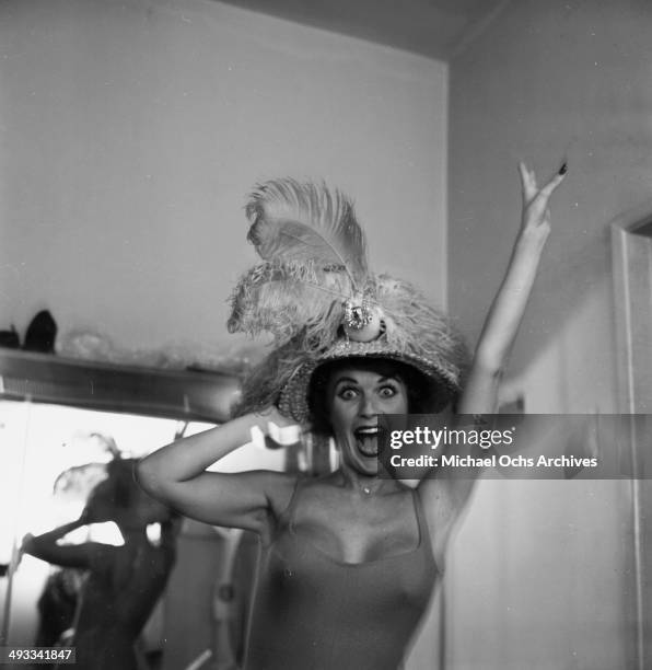 Actress Barbara Hines poses in dressing room in Los Angeles, California.