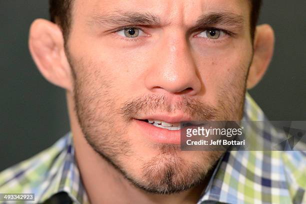Jake Ellenberger speaks to the media during the UFC 173 Ultimate Media Day at the MGM Grand Garden Arena on May 22, 2014 in Las Vegas, Nevada.