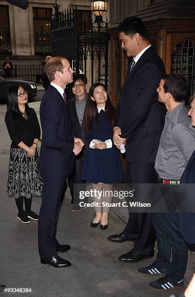 Prince William, Duke of Cambridge, meets Yao Ming, Bear Grills and Sir David Attenborough before delivering a speech on the illegal wildlife Trade...