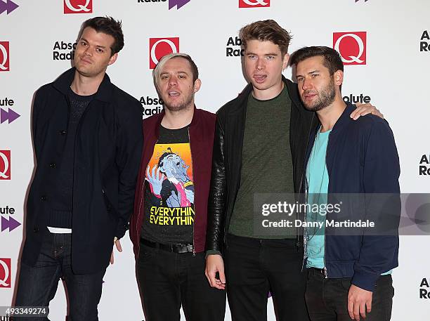 Everything Everything's Jeremy Pritchard, Jonathan Higgs, Alex Robertshaw and Michael Spearman attend the Q Awards at The Grosvenor House Hotel on...