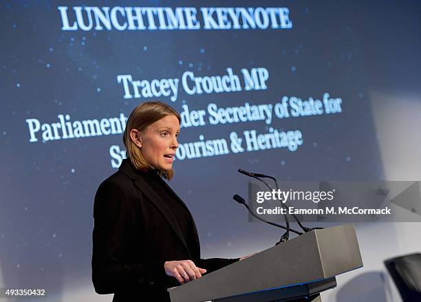 Tracey Crouch MP, Parliamentary Under Secretary of State for Sport, Tourism and Heritage at the Beyond Sport Summit on October 19, 2015 in London,...