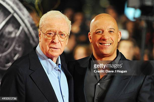 Vin Diesel and Sir Michael Caine attend the UK Premiere of "The Last Witch Hunter" at Empire Leicester Square on October 19, 2015 in London, England.