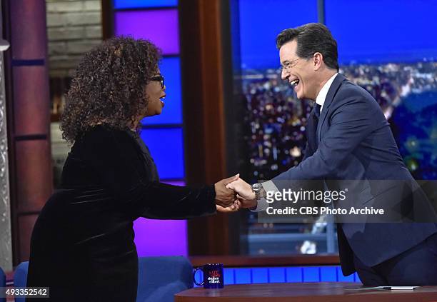 Oprah Winfrey on The Late Show with Stephen Colbert, Thursday, Oct. 15, 2015 on the CBS Television Network.