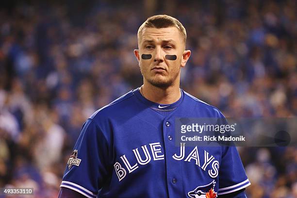 Toronto Blue Jays troy Tulowitzki reacts after striking out in the sixth inning against the Kansas City Royals in Game 1 of MLB's ALCS baseball...