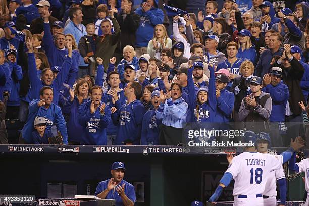 Kansas City Royals fans enjoy Game 1 of MLB's ALCS baseball series against the Toronto Blue Jays in Kansas City October 16, 2015. Rick...