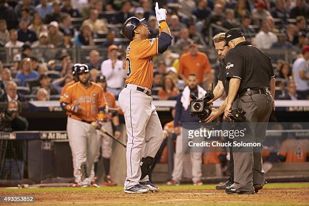 Wild Card Game: Houston Astros Carlos Gomez victorious after hitting home run vs New York Yankees at Yankee Stadium. Bronx, NY 10/6/2015 CREDIT:...