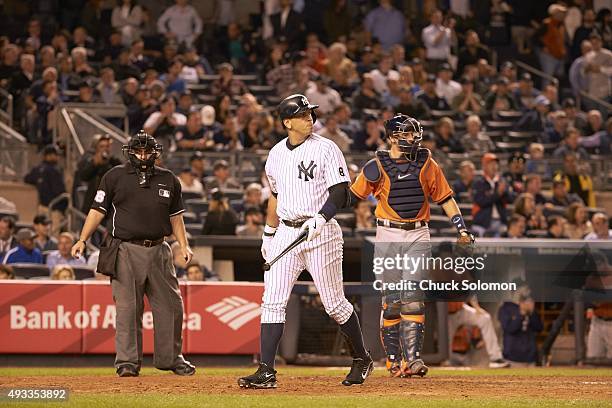 Wild Card Game: New York Yankees Alex Rodriguez looking upset after striking out vs Houston Astros at Yankee Stadium. Bronx, NY 10/6/2015 CREDIT:...