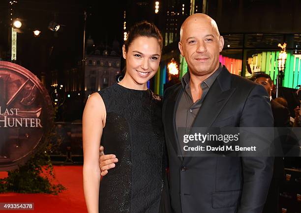 Gal Gadot and Vin Diesel attend the UK Premiere of "The Last Witch Hunter" at Empire Leicester Square on October 19, 2015 in London, England.