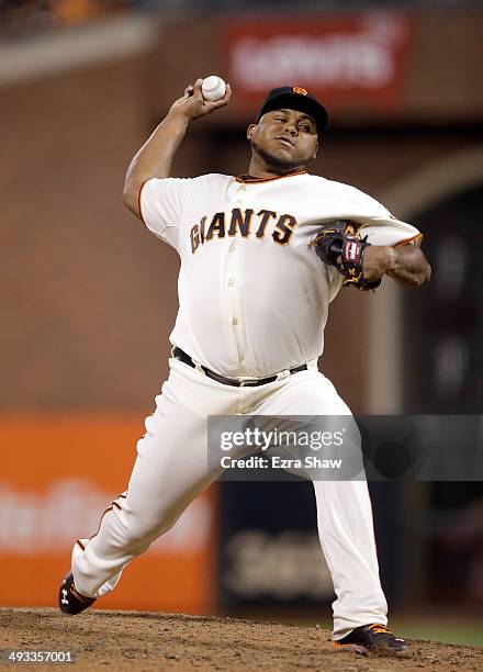 Jean Machi of the San Francisco Giants pitches against the San Diego Padres at AT&T Park on April 29, 2014 in San Francisco, California.