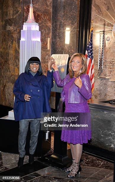 Patti LaBelle and Denise Rich attend the lighting of the Empire State Building for GabrielleÕs Angel Foundation for Cancer Research in Honor of Angel...
