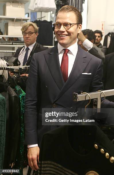 Prince Daniel of Sweden visit a H&M store at Jockey Plaza on October 19, 2015 in Lima, Peru.