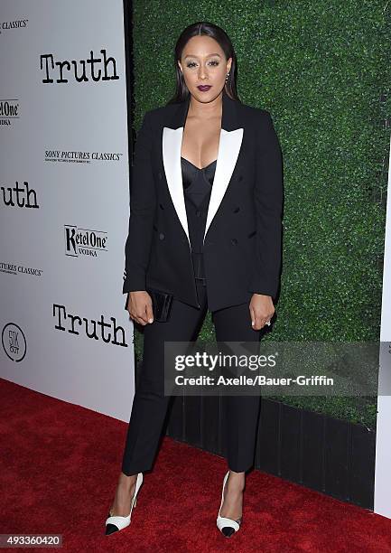 Actress Tia Mowry-Hardrict arrives at the Industry Screening of Sony Pictures Classics' 'Truth' at Samuel Goldwyn Theater on October 5, 2015 in...