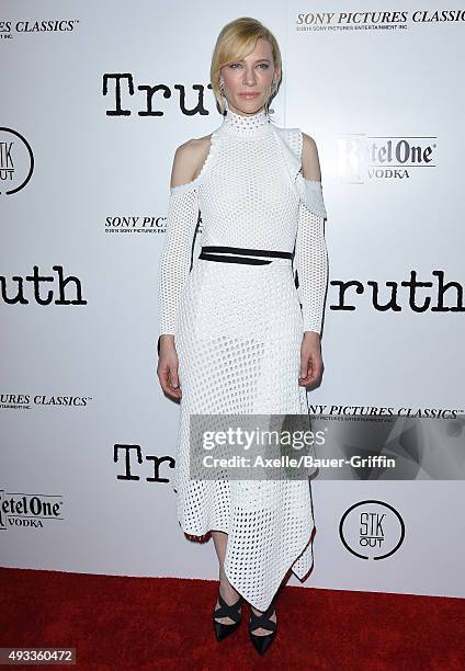 Actress Cate Blanchett arrives at the Industry Screening of Sony Pictures Classics' 'Truth' at Samuel Goldwyn Theater on October 5, 2015 in Beverly...