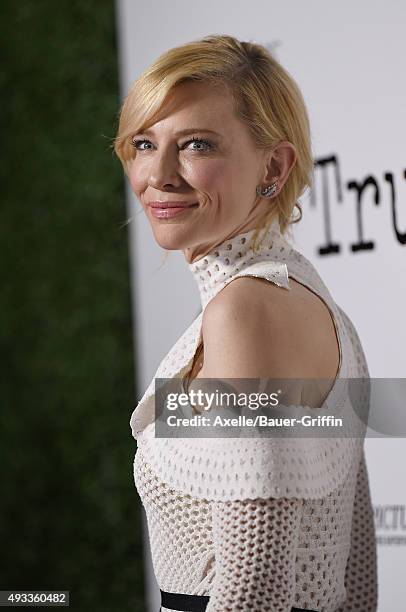 Actress Cate Blanchett arrives at the Industry Screening of Sony Pictures Classics' 'Truth' at Samuel Goldwyn Theater on October 5, 2015 in Beverly...