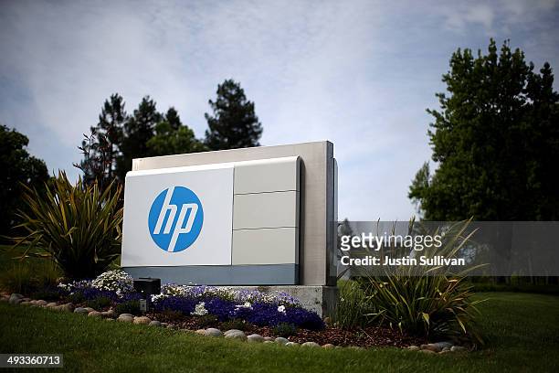 Sign is posted outside of the Hewlett-Packard headquarters on May 23, 2014 in Palo Alto, California. HP announced on Thursday that it plans to lay...