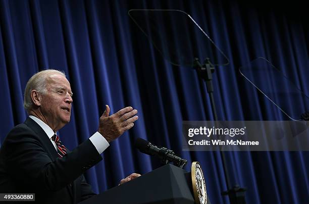 Vice President Joe Biden speaks at a White House summit on climate change October 19, 2015 in Washington, DC. Biden remains at the center of rumors...