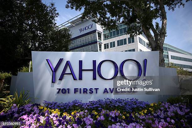 Sign is posted in front of the Yahoo! headquarters on May 23, 2014 in Sunnyvale, California.