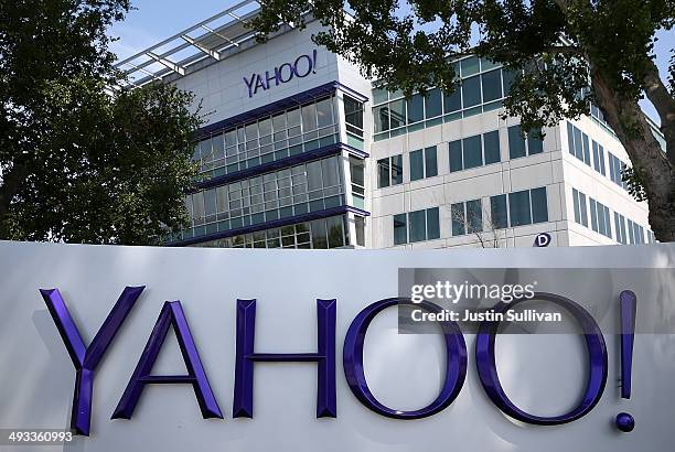 Sign is posted in front of the Yahoo! headquarters on May 23, 2014 in Sunnyvale, California.