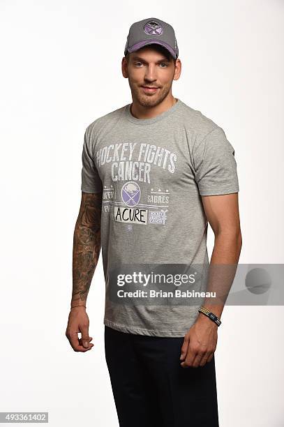 Zemgus Girgensons of the Buffalo Sabres poses for a portrait at the NHL Player Media Tour at the Ritz Carlton on September 8, 2015 in Toronto,...