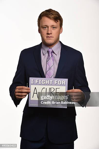 Morgan Rielly of the Toronto Maple Leafs poses for a portrait at the NHL Player Media Tour at the Ritz Carlton on September 8, 2015 in Toronto,...