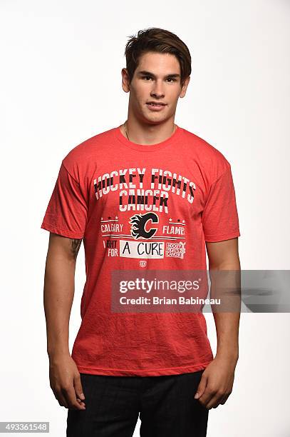 Sean Monahan of the Calgary Flames poses for a portrait at the NHL Player Media Tour at the Ritz Carlton on September 8, 2015 in Toronto, Ontario.