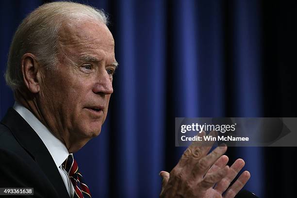 Vice President Joe Biden speaks at a White House summit on climate change October 19, 2015 in Washington, DC. Biden remains at the center of rumors...