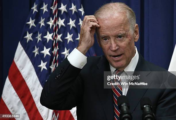 Vice President Joe Biden speaks at a White House summit on climate change October 19, 2015 in Washington, DC. Biden remains at the center of rumors...