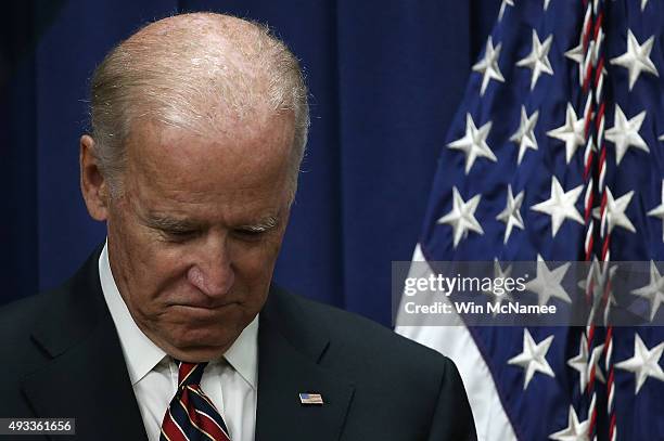 Vice President Joe Biden speaks at a White House summit on climate change October 19, 2015 in Washington, DC. Biden remains at the center of rumors...