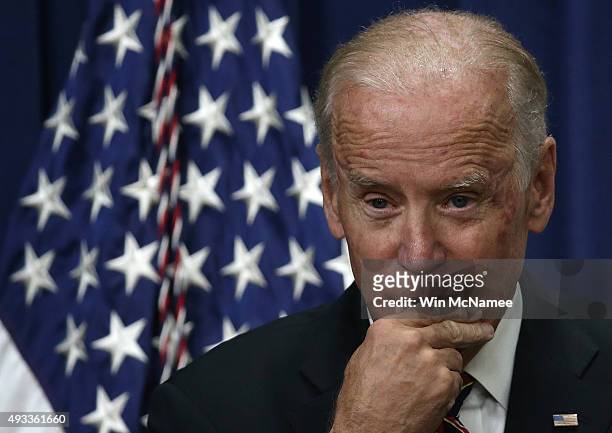 Vice President Joe Biden speaks at a White House summit on climate change October 19, 2015 in Washington, DC. Biden remains at the center of rumors...