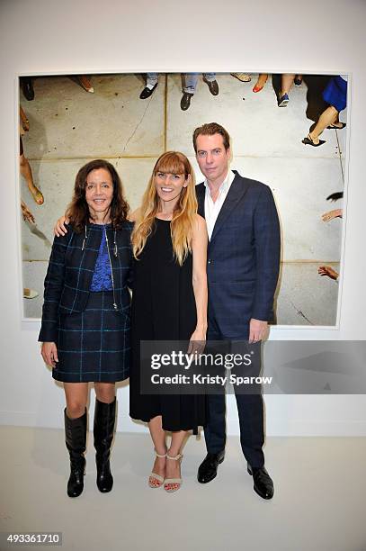 Rachel Leman, Alex Prager and David Maupin attend the 'Alex Prager Exibition' Press Preview at Galeries Lafayette on October 19, 2015 in Paris,...