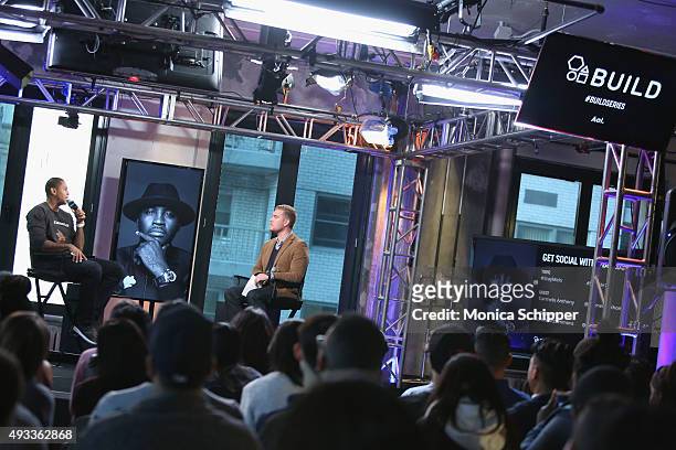 Professional basketball player in the NBA with the New York Knicks, Carmelo Anthony speaks with Brian Fitzsimmons at AOL Build Presents Carmelo...