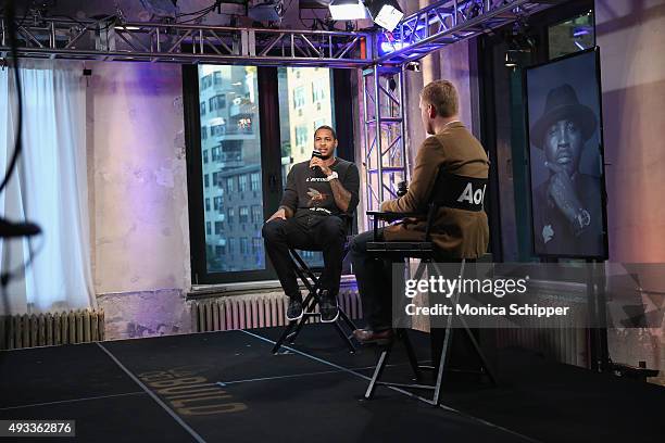 Professional basketball player in the NBA with the New York Knicks, Carmelo Anthony speaks with Brian Fitzsimmons at AOL Build Presents Carmelo...