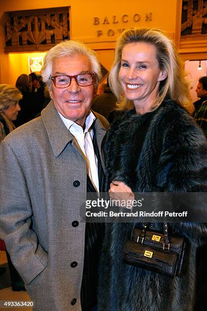 Jean-Daniel Lorieux and his companion Laura Restelli Brizard attend the 'Flash-Back' : Photographer Jean Marie Perier's One Man Show at Theatre de la...