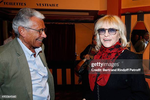 Photographer Jean-Marie Perier and Nathalie Delon pose after the 'Flash-Back' : Jean-Marie Perier's One Man Show at Theatre de la Michodiere on...